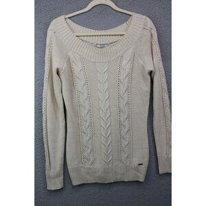Guess Long Sleeve Off the Shoulder Cable Knit Sweater-Size Large
